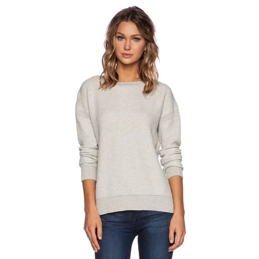 Vince Sweater Color Jacquard Gray Crewneck Long Sleeve Pullover - Picture 1 of 10